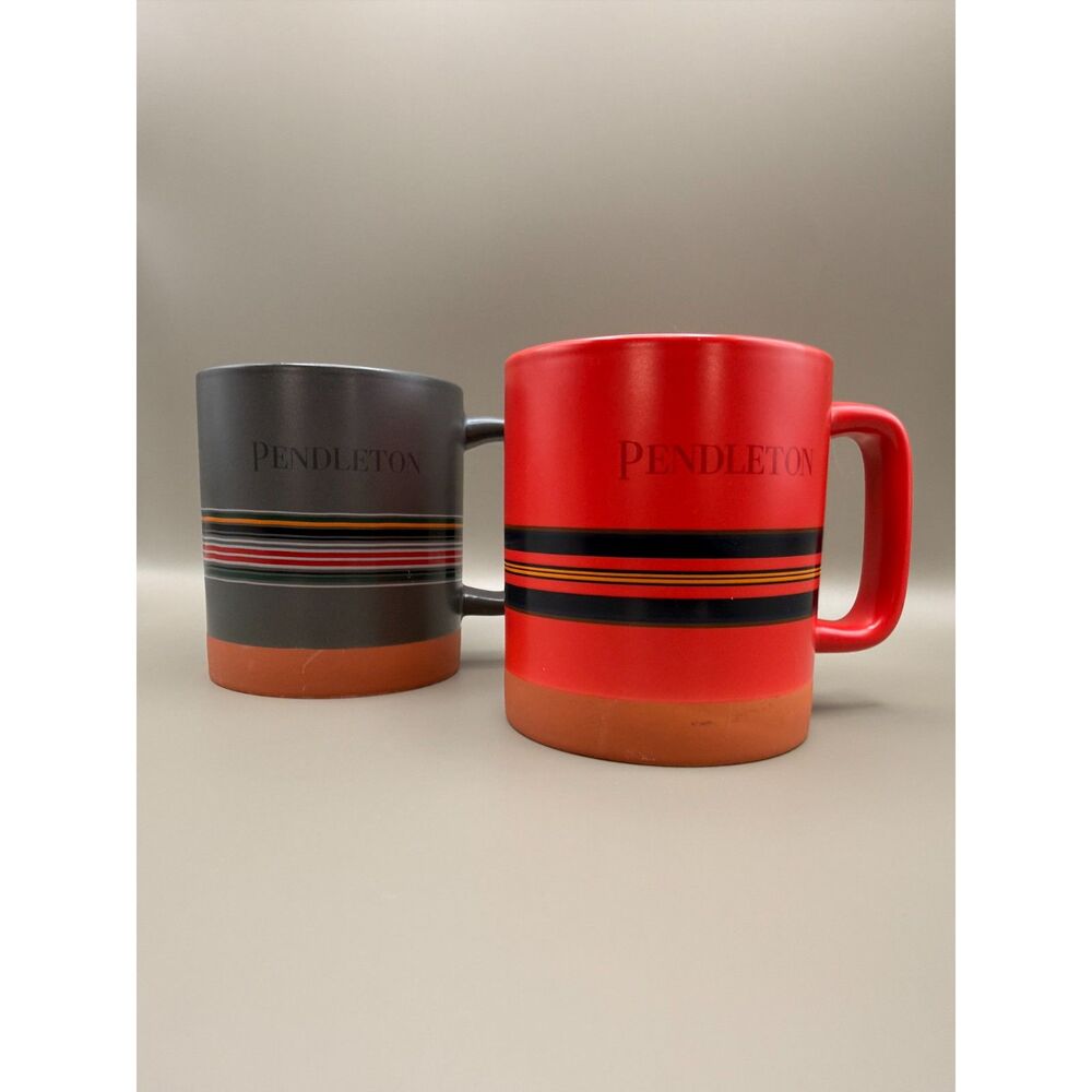 Pendleton Woolen Mills 18 Oz Striped Mug Set of 2 – Red & Gray Coffee Cups